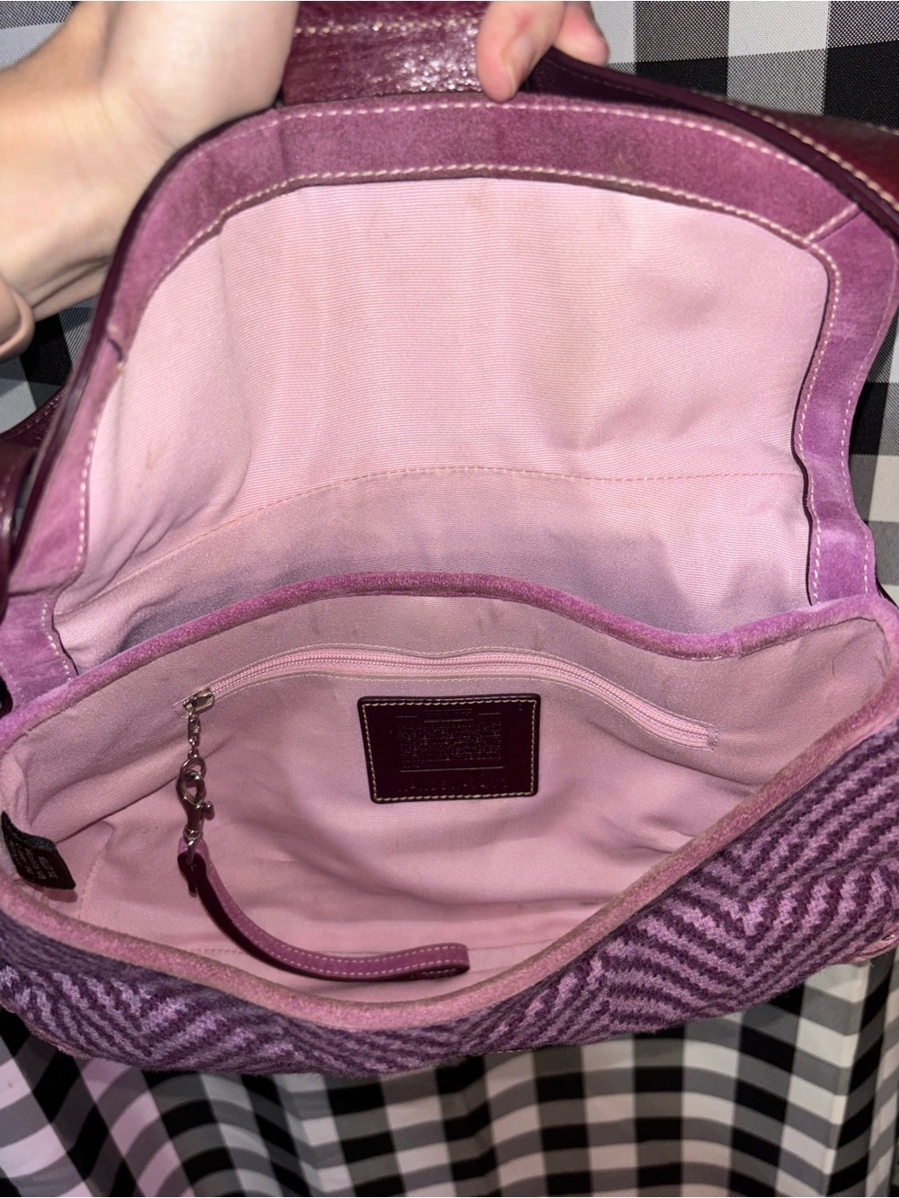 Coach SoHo Purple Herringbone Wool Tweed Flap Rare Y2K Shoulder Bag 2005 - Picture 6 of 7
